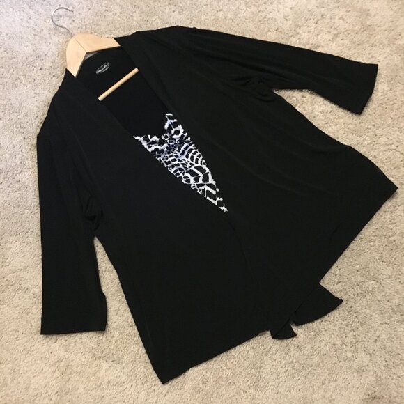 Mandee Black Open Waterfall Cardigan With Bow Tie Bust Animal Print Shirt 2in1 - Picture 12 of 16